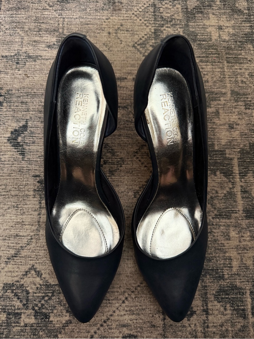 Kenneth Cole Reaction Black Pointed D'Orsay Pumps with Silver Insole